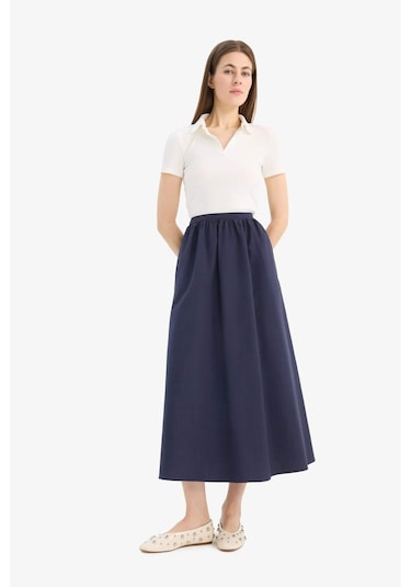 DeFacto A Kesim Normal Bel Yarım Astar Poplin Midi Etek E8700AX25SPNV235 Lacivert DeFacto A Kesim Normal Bel Yarım Astar Poplin Midi Etek E8700AX25SPNV235 Lacivert