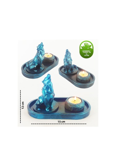 Uluyan Kübik Kurt Çubuk Tütsülük Ve Tealight Mavi