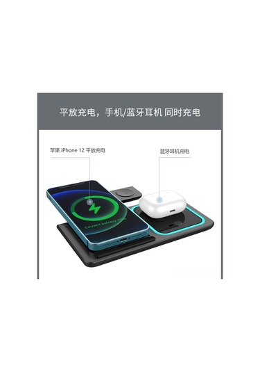 Moveevo  Huawei Uyumlu 3-in-1 Çift Katlı Kollu Saat Telefon Kablosuz Hızlı Şarj Cihazı X455 Siyah