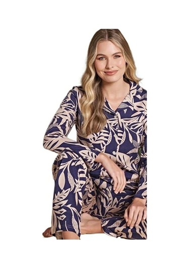 Yaren Collection Pamuklu Kadın Pijama Takımı Uzun Kollu Nefes Ala Lacvert