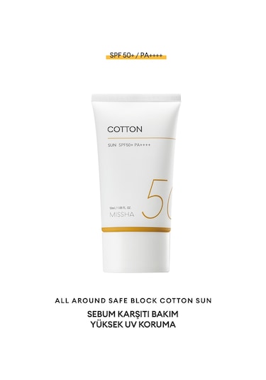 Missha Yağlanma Eğilimi Gösteren Ciltler Için Mat Bitişli Güneş Kremi All Around Safe Block Cotton Sun