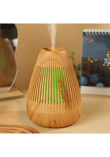 Techbloom Light Wood Grain Ahşap Desenli Aroma Difüzörü Soğuk Sis Nemlendirici Esansiyel Yağlar Uyumlu Sessiz Taşınabilir 7 Renk Led Işık Usb Güçlü Ev Yatak Odası Ofis Masaüstü Ahşap