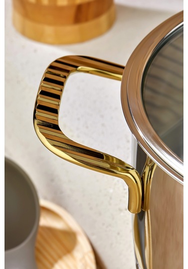 Cooker 22 Cm Bomonti Paslanmaz Çelik Gold Kulplu 4,3 Litre Derin Tencere Altın