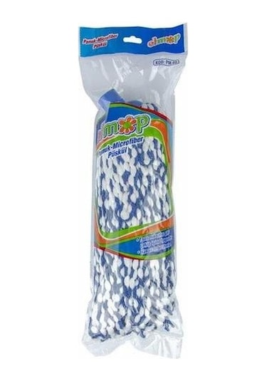 Elmop Pm03 Yedek Pamuklu Mikrofiber Islak Vidalı Mop Takımı Beyaz - Mavi