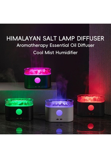 Aromaterapi Esansiyel Yağ Difüzörü, 7 Renk Işığı İle 3 Arada Himalaya Tuz Lambası Difüzörü, Ev Yatak Odası Yoga İçin 200ml Ultrasonik Serin Sis Nemlendirici, Himalaya Pembe Tuz Tedavisi Gri