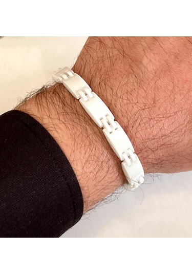 1. Sınıf Çelik Ve Seramik Mixli Beyaz Erkek Bileklik 23 Cm