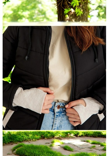 Kışlık Su Geçirmez Kısa Rahat Şişme Kadın Mont Siyah