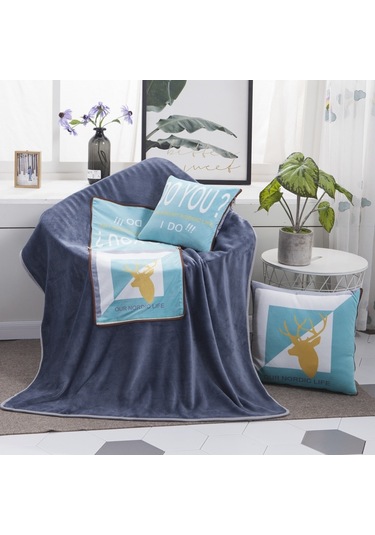 Sones Geyik Desenli Çok Amaçlı Peluş Battaniye Kare Yastık Yorgan Ofis Araba Yastığı Minder, Boyut: L