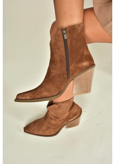 Fox Shoes V654081902 Tarçın/taba Hakiki Deri Süet Kalın Topuklu Western Kovboy Kadın Bot Tarçın - Taba