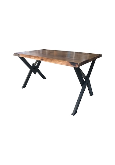 Evimeaksesuar 90*140 Doğal Ceviz Kütük Masa Metal X Ayaklı Evimeaksesuar 90*140 Doğal Ceviz Kütük Masa Metal X Ayaklı