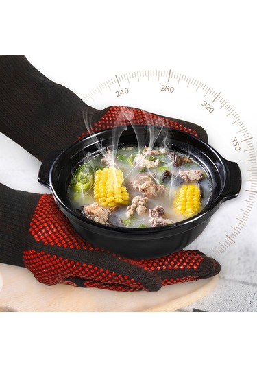 Xindoker Kırmızı 35cm 350 C Isı Dayanıklı Silikon Işılaklı Barbekü Eldiveni - Fırın, Mangal, Pişirme İçin Anti Kayma Isıl Koruma Eldiveni Çok Renkli