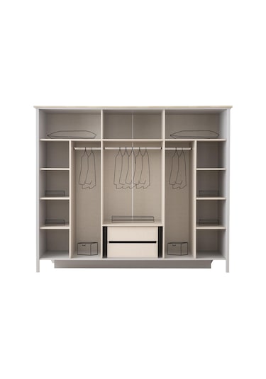 Yakamoz 6 Kapaklı Aynalı Elbise Dolabı Gardrop 253x64x213 Gri