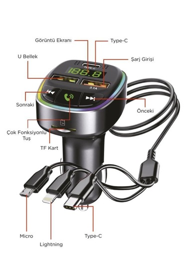 Ahanda Buldum Siyah Fm Transmitter Araç Şarj Cihazı 18w Hızlı Şa