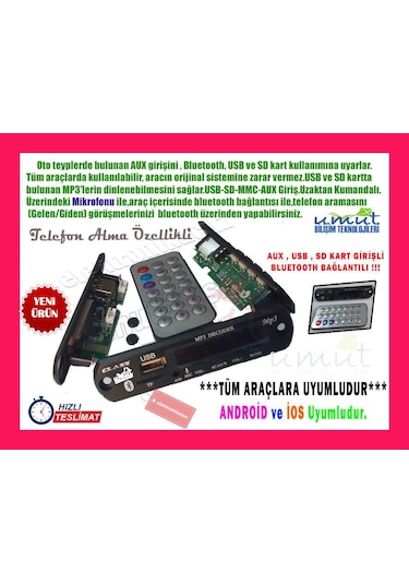 Honda Serisi Usb Bluetooth Oto Teyp Usb/Sd Çevirici Aux Kumandalı N11.453