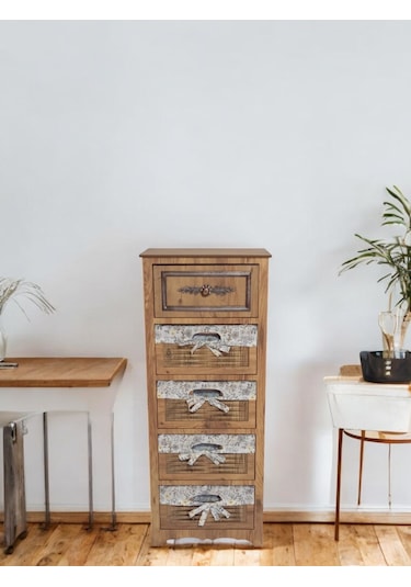 Ahşap 5 Çekmeceli Yıkanabilir Bezli Sebzelik Atlantik Çam