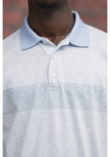 Advante Regular Fit Likralı Çizgili Polo Yaka T-shirt Mavi