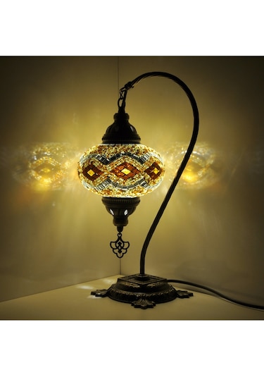 Mozaik Lamba Deve Boynu Otantik Bohem Abajur Başucu Lamba Amber