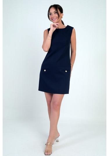 Kadın Filoto Detaylı Kısa Elbise-41756 Lacivert