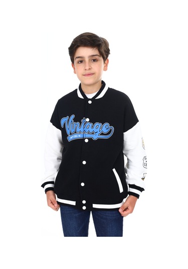 Toontoy Erkek Çocuk Baskılı Kolej Hırka Siyah