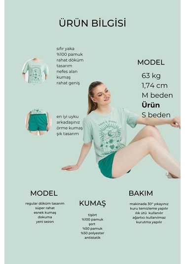 Bella Dossi Pamuklu Kısa Kollu Baskılı Kadın Şortlu Yazlık Pijama Takımı Mint Mint Yeşili