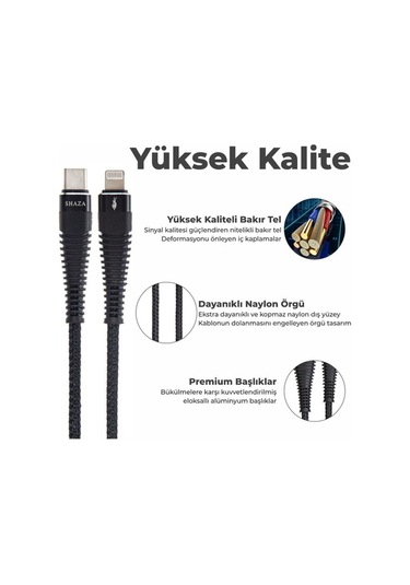 Shaza iOS Uyumlu İphone Lightning To Type-C Pd 5A 100W Örgülü