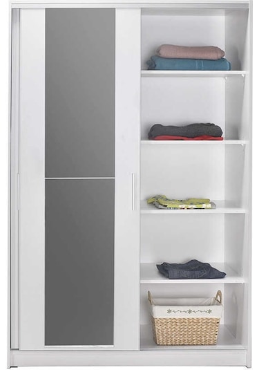 Adoremobilya Sürgü Kapılı Aynalı Gardırop - Beyaz-Beyaz