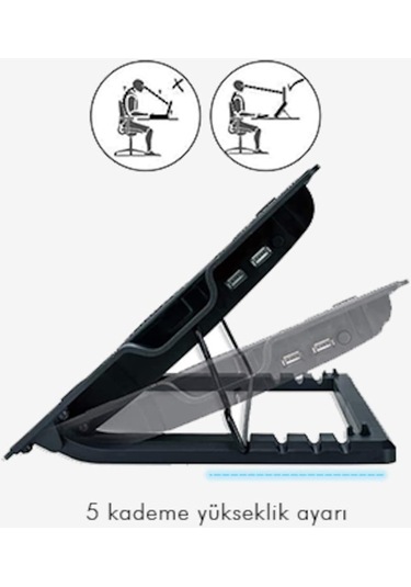 Wozlo Ergostand Yükseklik Ayarlı 14 CM Fan Led'li Notebook Soğutucu
