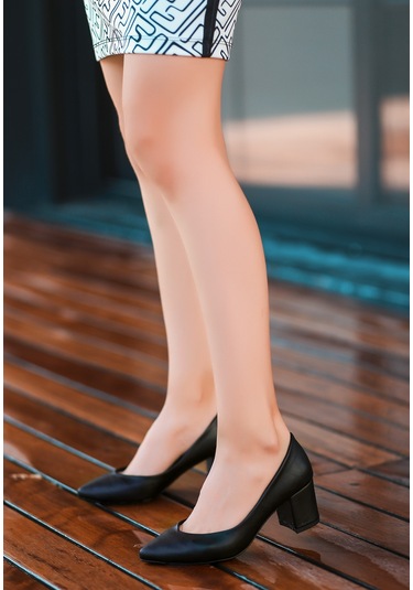 Manina Siyah Cilt Topuklu Ayakkabı