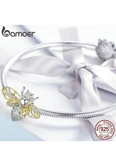 Bamoer Otantik 925 Ayar Gümüş Kristal Arı Boncuk Charms Orijinal Takılar İçin Uygun