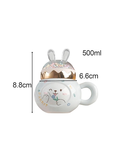 Suntek Sevimli Tavşan Kahve Kupaları Kapaklı Ve Ev Beyaz