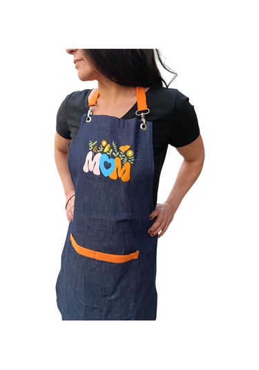 Anneler Günü Kim İlkbahar Çiçekleri Nakışlı Keten, Chef Mutfak Önlüğü Çok Renkli