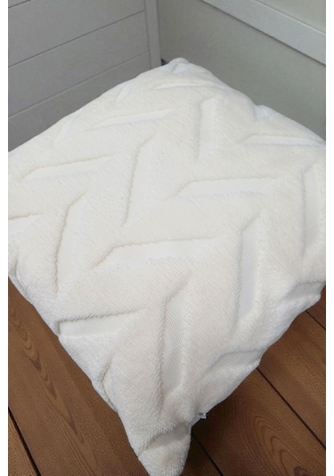 İskandinav Stil Peluş Yumuşak Dokulu Dekoratif Kırlent Kılıfı 2 Li Set 43x43 Cm Krem Balıksırtı