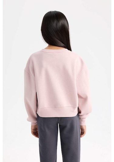 DeFacto Kız Çocuk Relax Fit Bisiklet Yaka Baskılı Sweatshirt D5454A824WNPR345