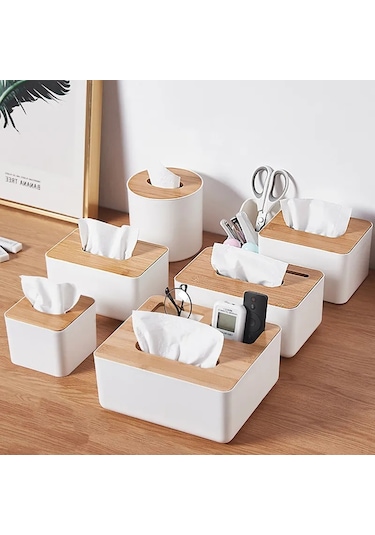 Orta Boy Normal Masaüstü Kağıt Mendil Kutusu Uzaktan Kumanda Depolama Rafı Ahşap Kapak Peçetelik Kare Plastik Doku Tutucu Mutfak Oturma Odası