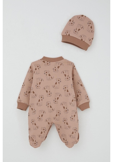 Breeze Erkek Bebek Patikli Tulum Sevimli Köpekçik Desenli 0-6 Ay, Açık Kahverengi Açık Kahverengi