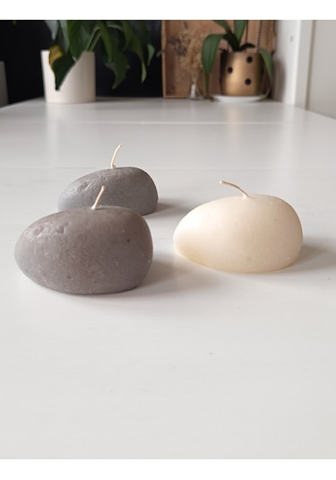 Taş Şekilli 3 Adet Küçük Mum Gri 7x5 Cm