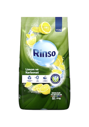 Rinso Limon ve Karbonat Renkliler ve Beyazlar için Toz Çamaşır Deterjanı 53 Yıkama 8 KG