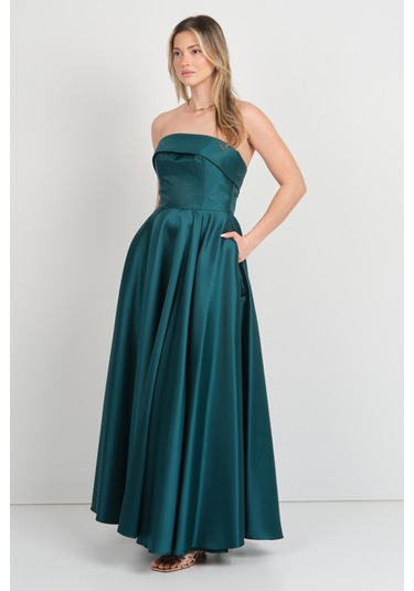 Doridorca Kadın Straplez Uzun Abiye Elbise 6068 Yeşil Yeşil