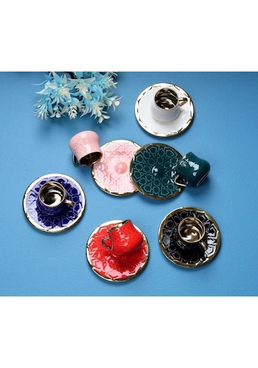 Arow 6 Lı Renkli Porselen Kahve Takımı Tr-3312