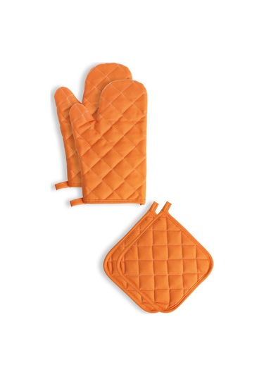 Yanmaz Ve Isıya Dayanıklı Fırın Eldiveni Ve Tutacak 2 Eldiven, 2 Tutacak Turuncu