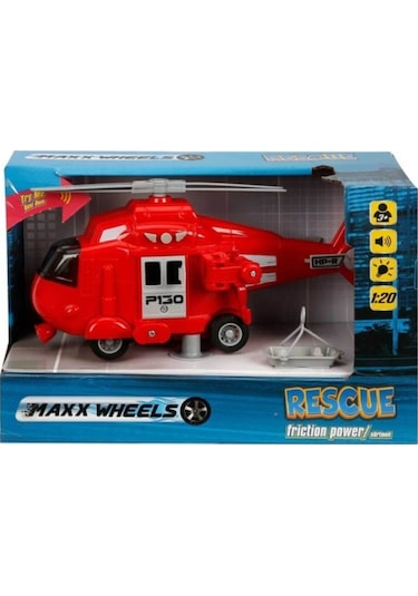 Maxx Wheels 1:20 Sesli ve Işıklı Kurtarma Helikopteri Kırmızı