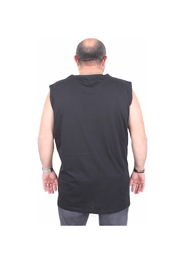 Starbattal Büyük Beden Baskılı Kolsuz Tişört Think Fast Run 25152 Sıyah Siyah