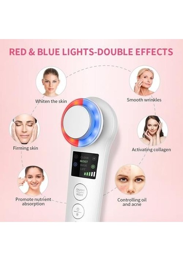Ultrasonik Titreşim Isıtma Iontoforez Ems Kırmızı Mavi Işık Soğuk Ve Sıcak Ithalat Enstrüman Anti Aging Masaj Cilt Bakımı Iyon Cihazı Mew0hn Beyaz