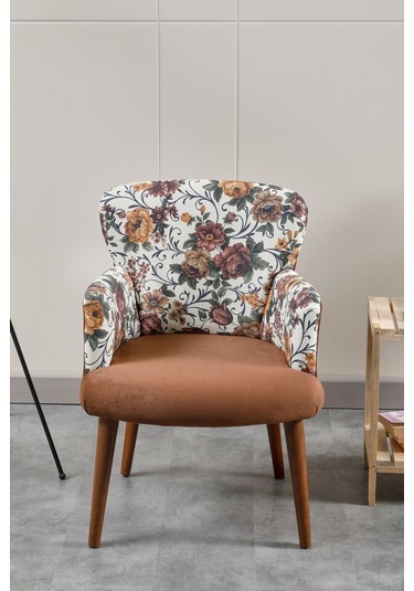 Colormix Kahverengi Çiçekli Tekli Berjer Koltuk