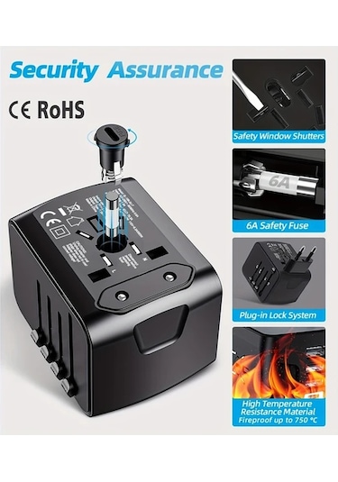 Xuweiwei Beyaz Dünya Çapında Seyahat Adaptörü Tip C 3 Usb Port Ve Ac Prizi Evrensel Seyahat Adaptörü Siyah BEYAZ