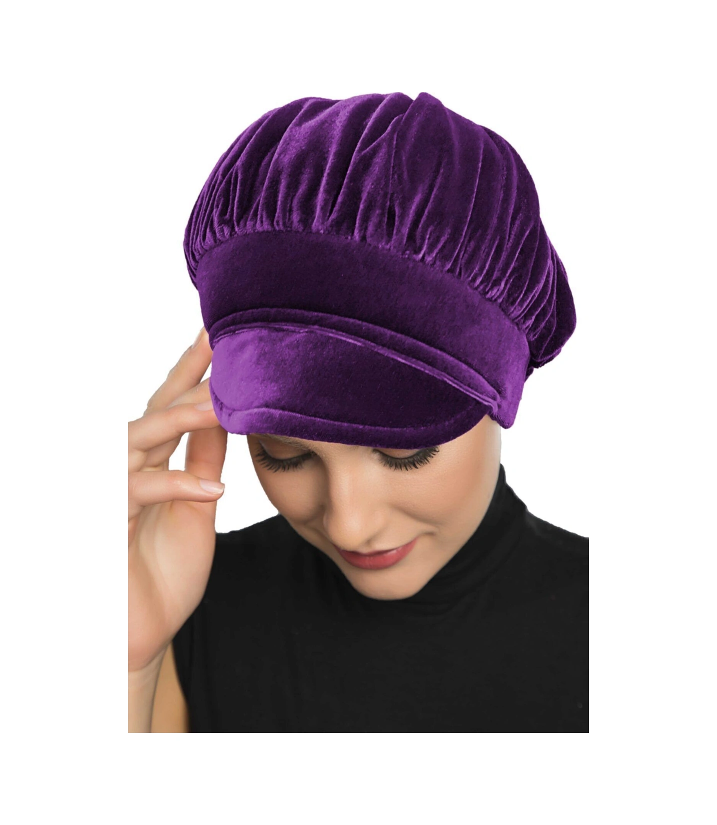 Kadife Şapka Toka Detaylı Mor Hazır Türban Tesettür Bone Mor
