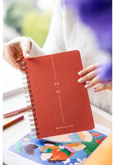 2026 A5 Spiralli Keten Haftalık Ajanda 12 Aylık - Mercan Mercan