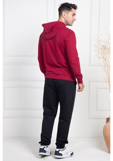 Mecit 2975 Bordo %100 Pamuk Kapüşonlu Spor Model Büyük Beden Erkek Pijama Takımı Bordo