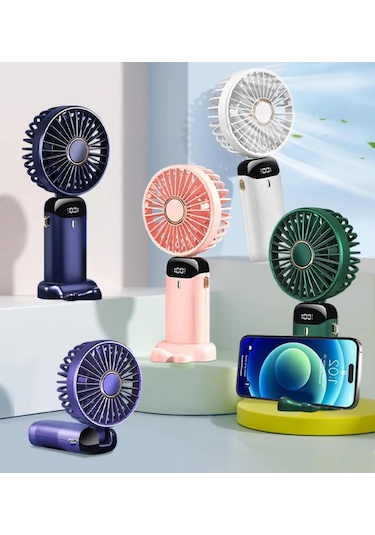 Mini El Fanı 5 Kademeli Dijital Led Göstergeli Boyun Askılı Mini Klima Vantilatör