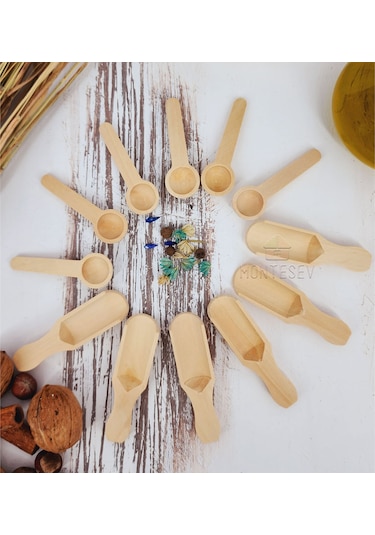 Ahşap Tahta Baharat Şeker Kahve Reçel Kaşığı 12 Li